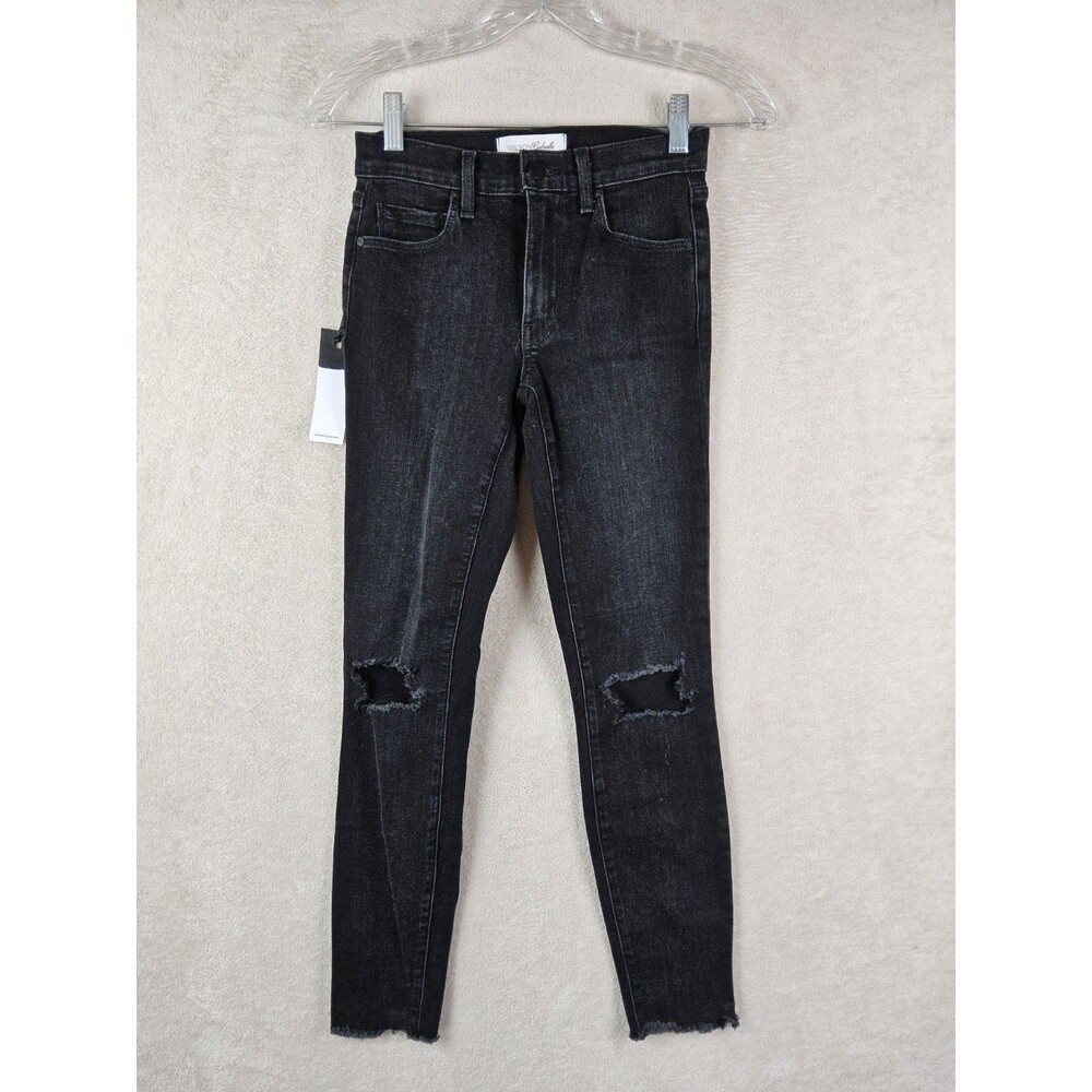 Revolve Wilson Gabrielle The Lolita Mid Rise Skinny Distressed Black Jeans Sz 23